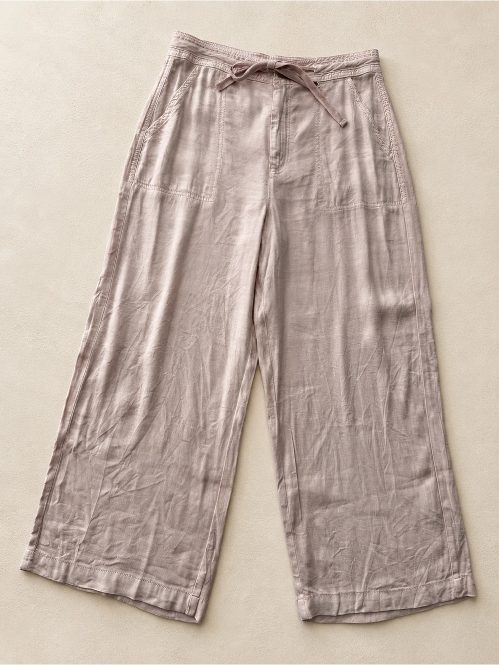 American Eagle Outfitters Wide-Leg Linen Blend Drawstring Pants - Light Pink